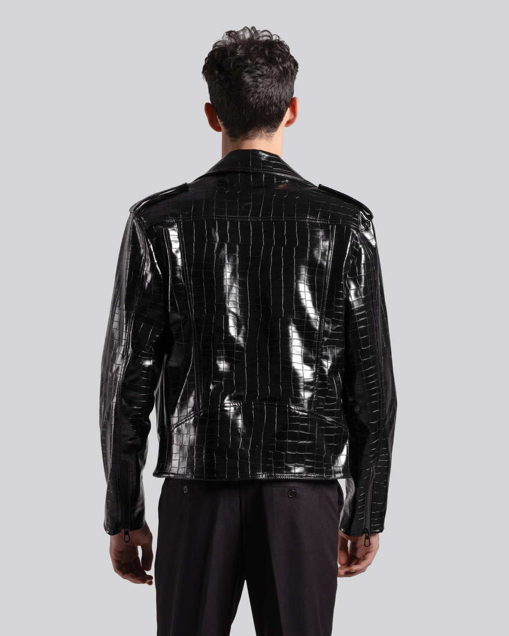LEATHER CROC-EMBOSSED BIKER JACKET