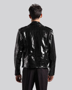 LEATHER CROC-EMBOSSED BIKER JACKET