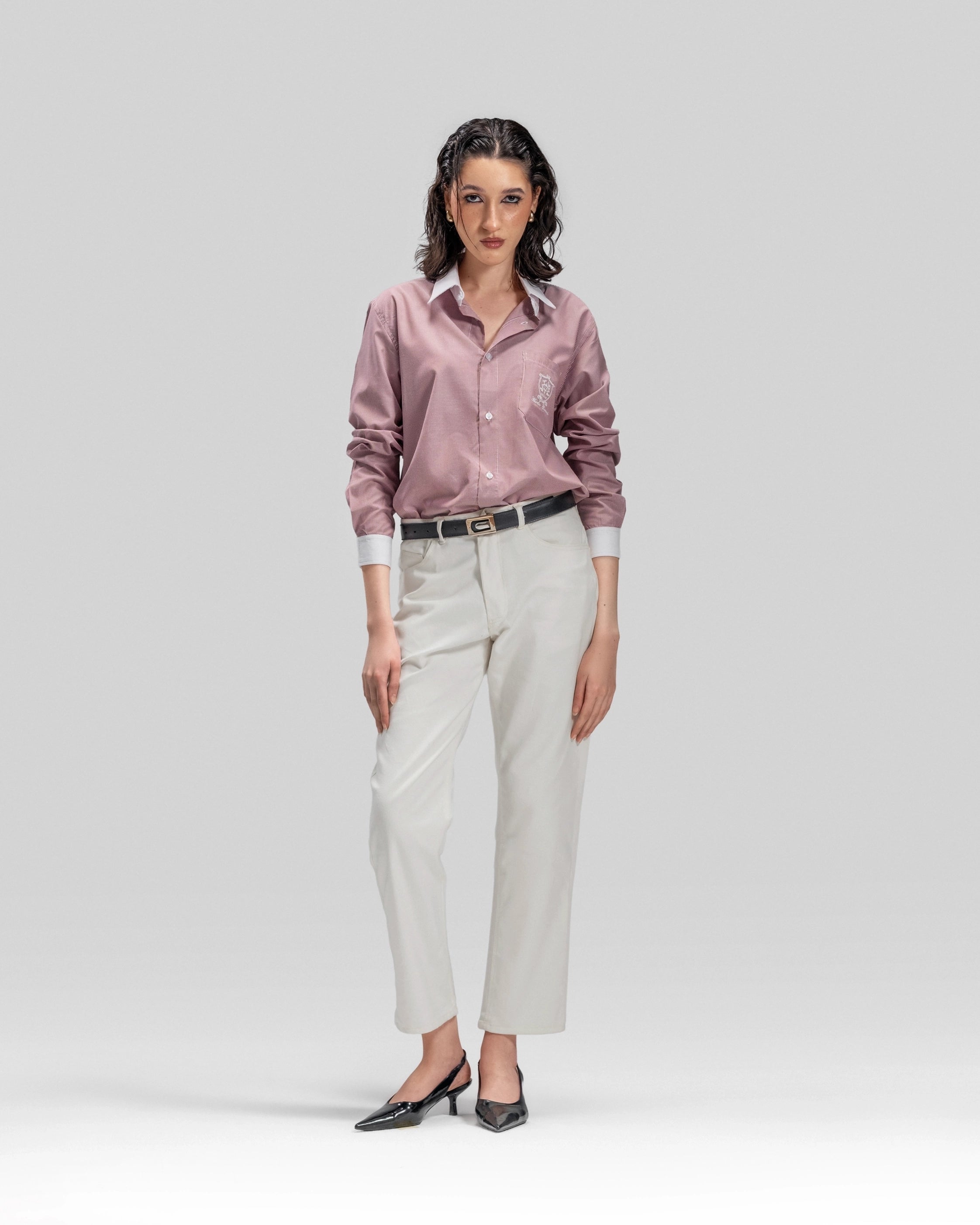 STRIPED COTTON SHIRT IN BURGUNDY