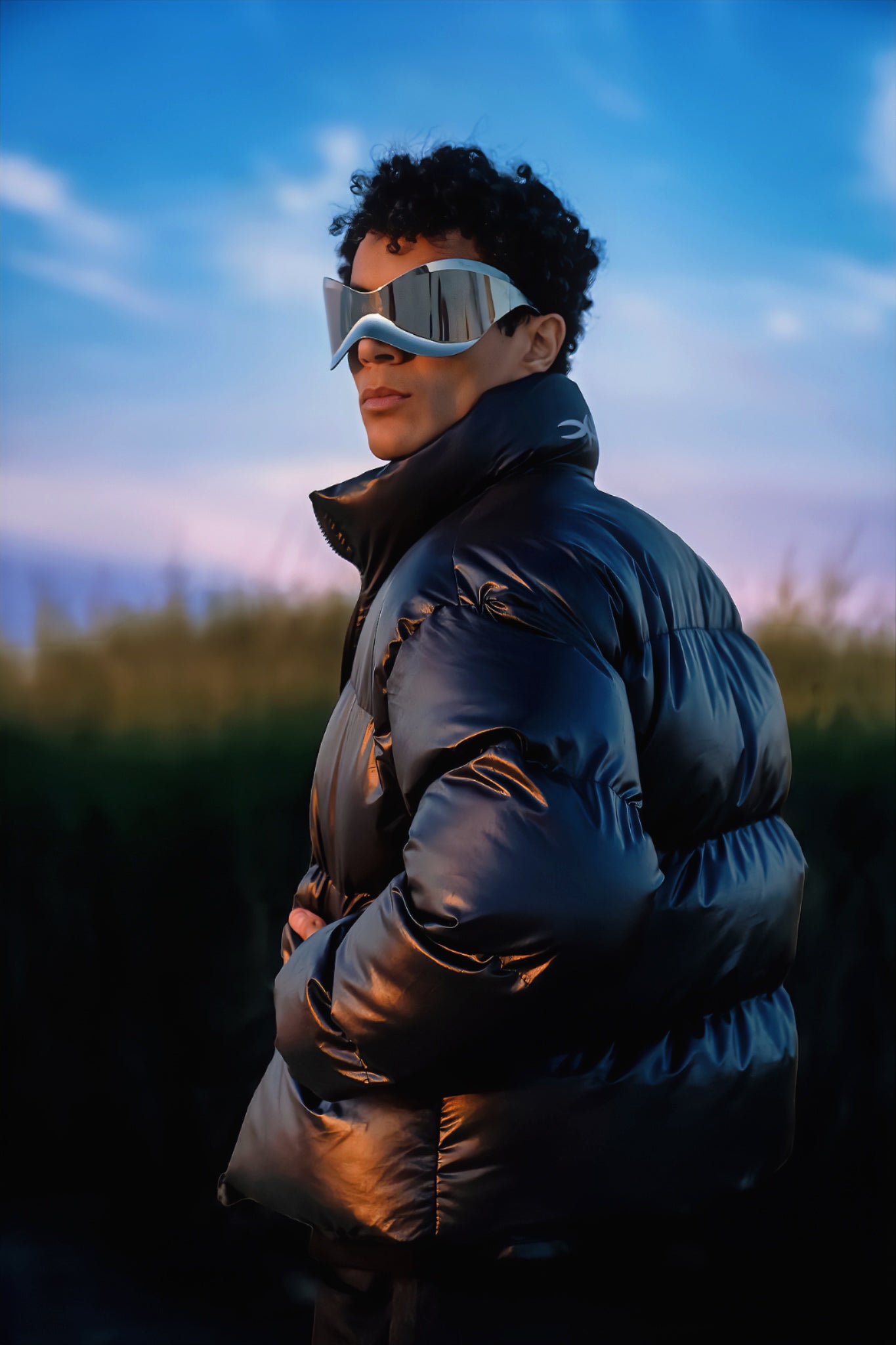 Leather effect puffer jacket in black