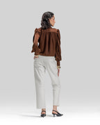 SATIN V-NECK BLOUSE WITH BOW