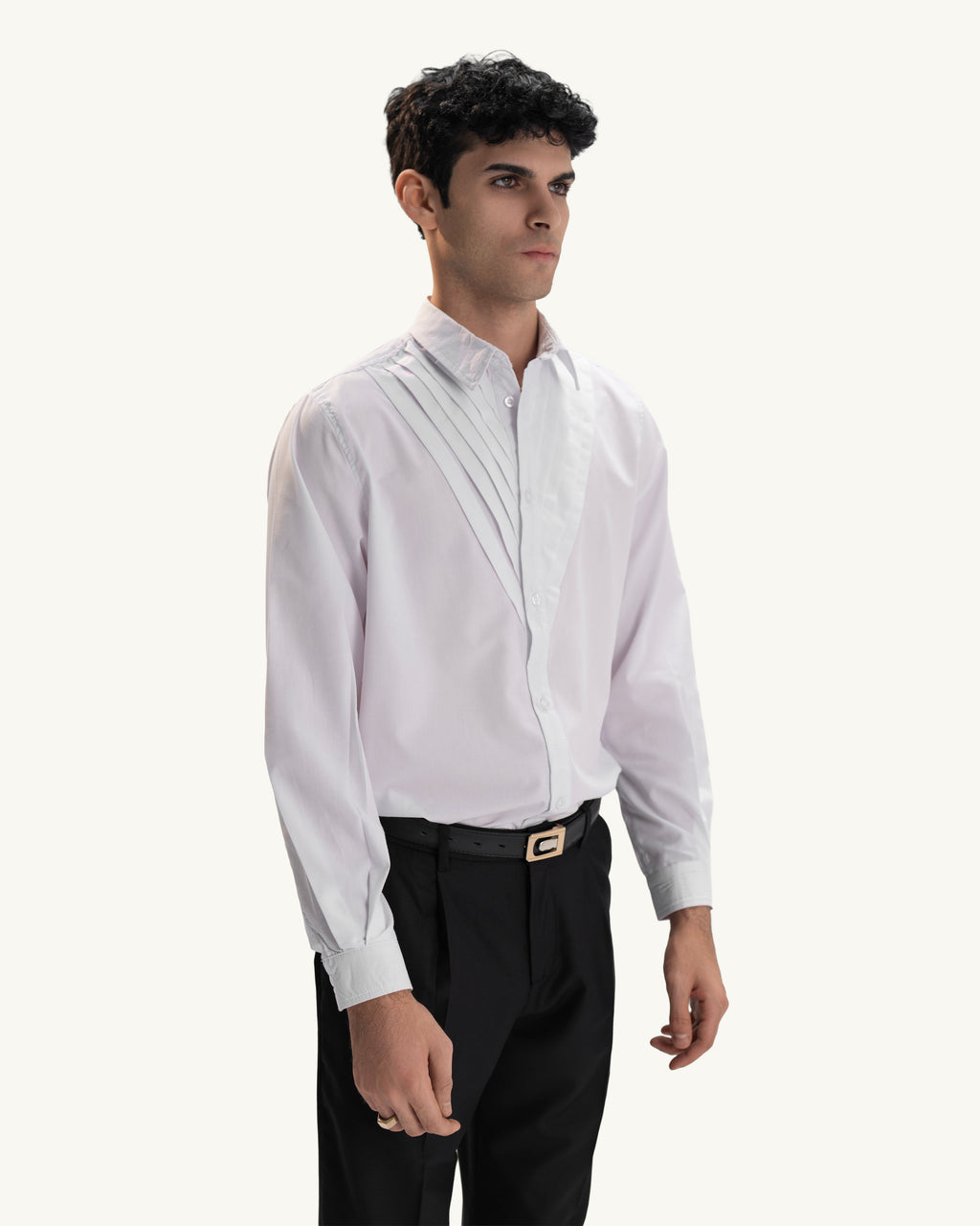 WHITE PLEATED SHIRT
