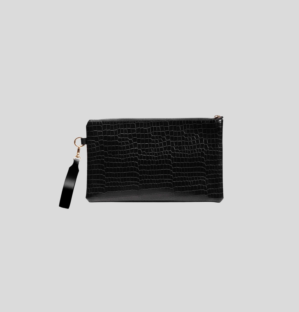 CROCODILE LARGE POUCH IN BLACK