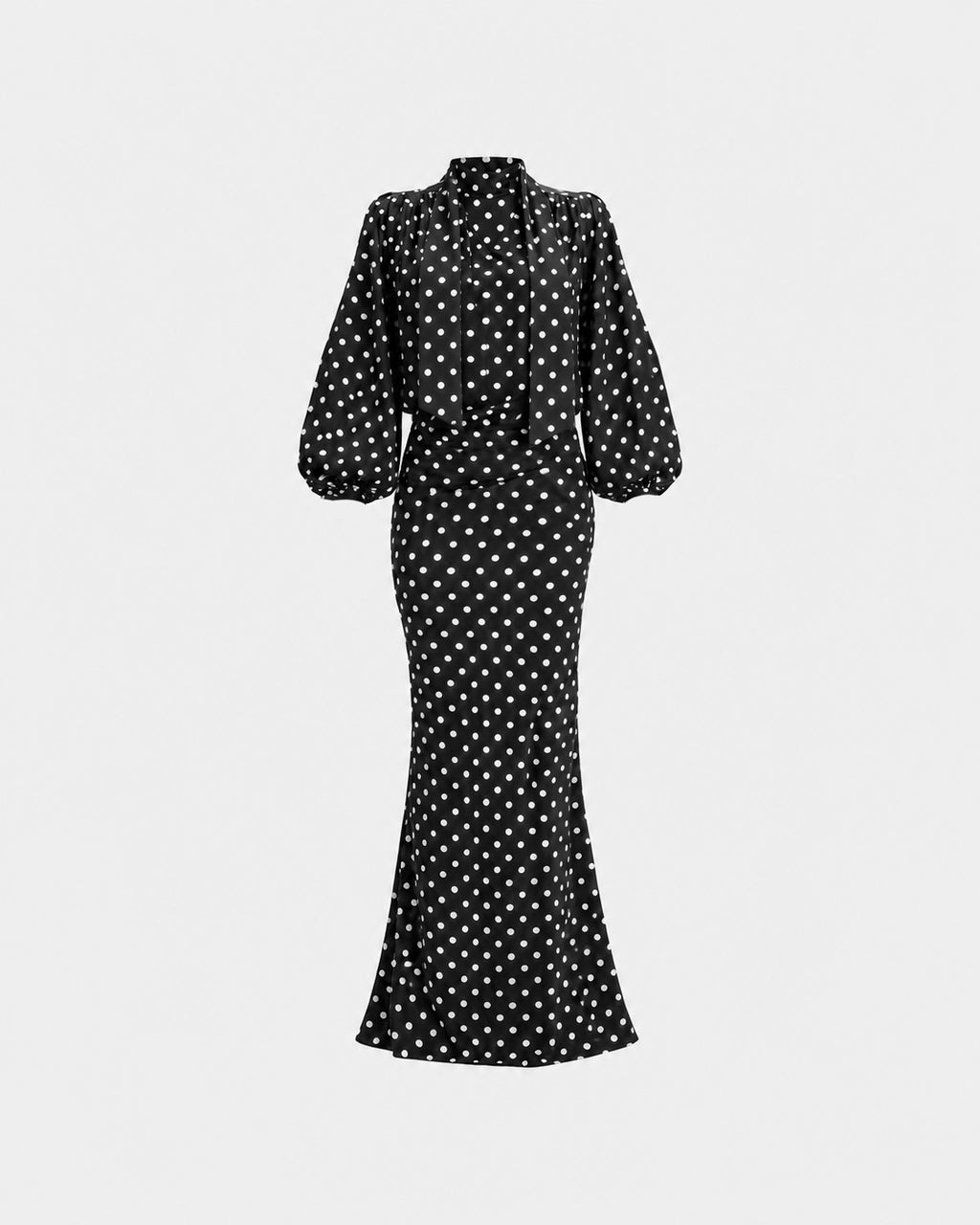 BLACK POLKA-DOT MAXI DRESS