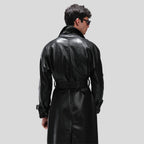 LEATHER LONG COAT IN PLUNGED