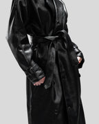 LEATHER LONG COAT IN PLUNGED