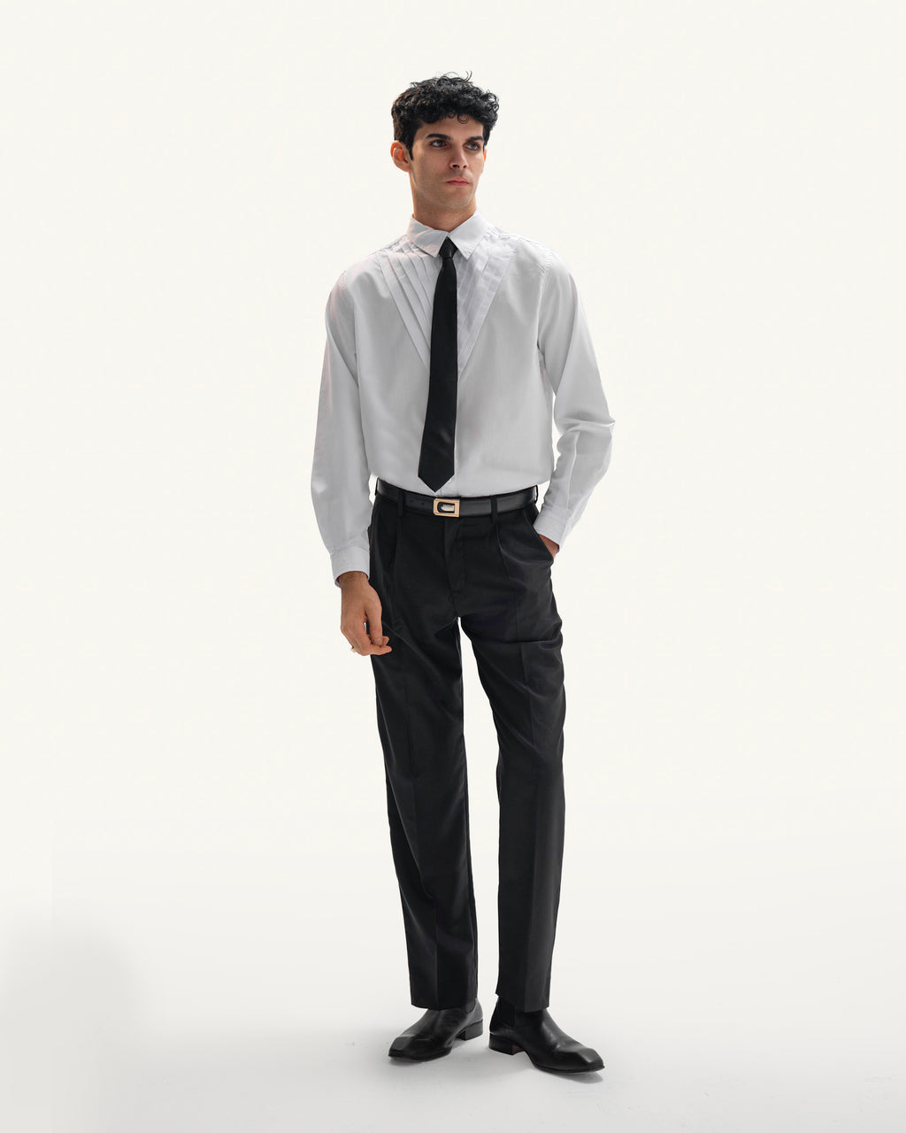 WHITE PLEATED SHIRT