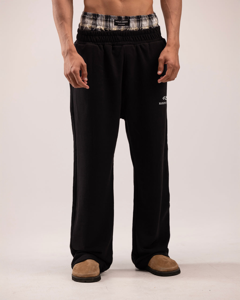 Double layer pants in black