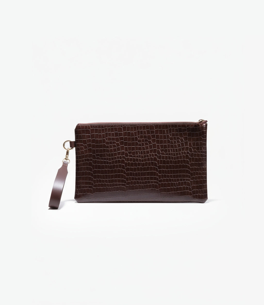 CROCODILE LARGE POUCH IN BROWN