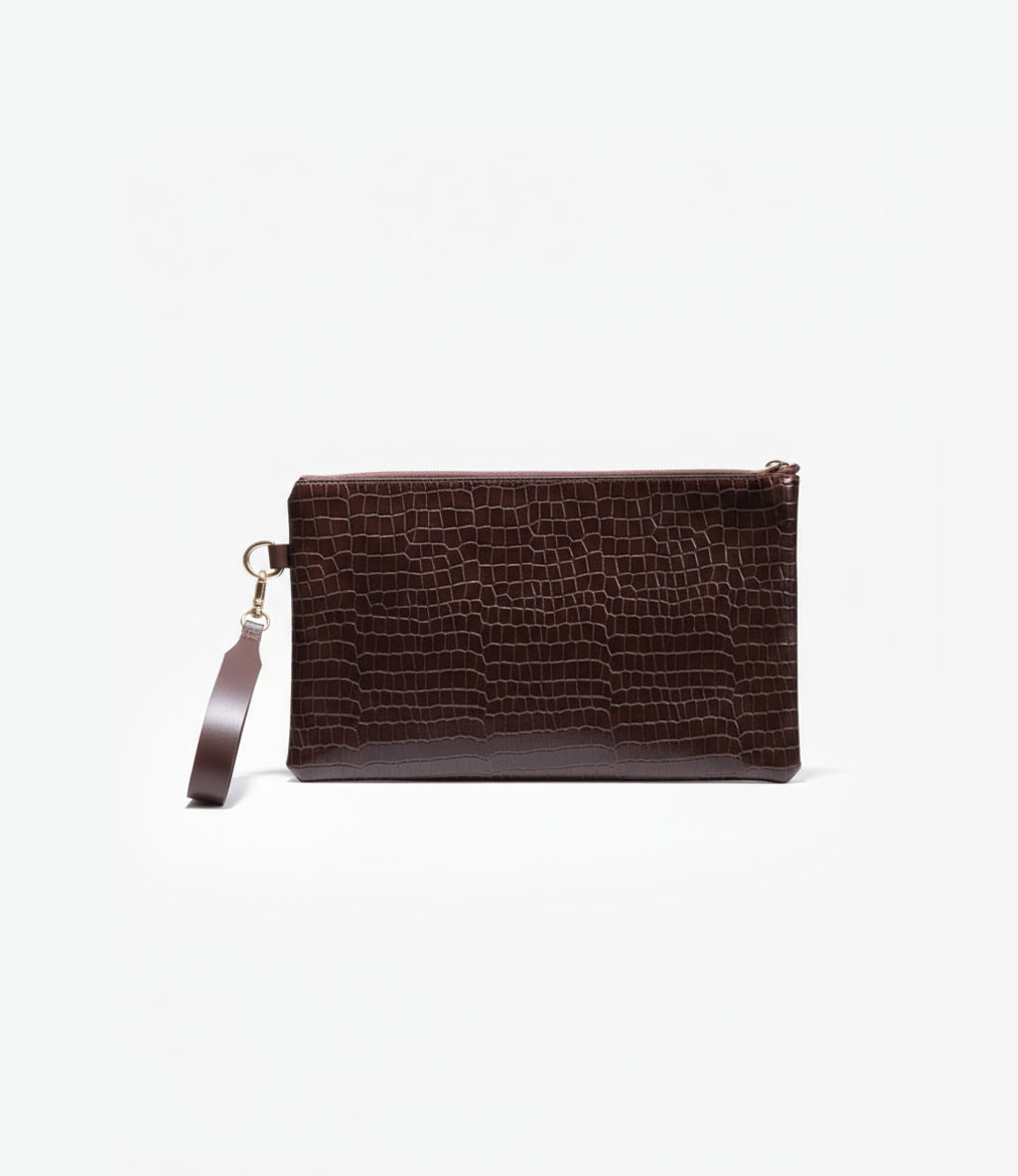 CROCODILE LARGE POUCH IN BROWN
