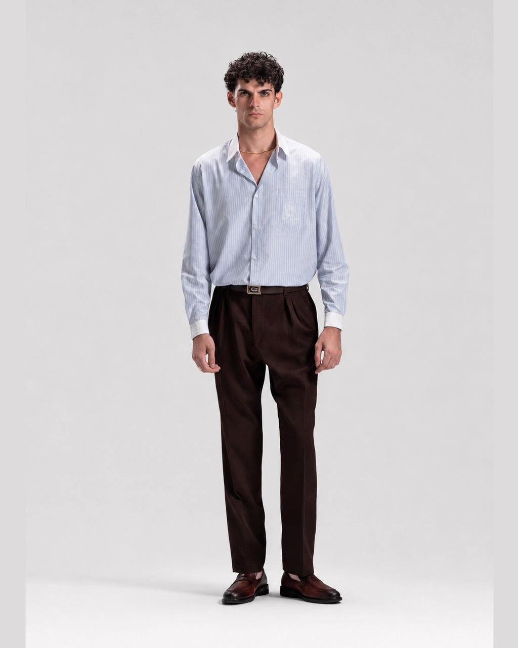 STRIPED COTTON SHIRT IN BABY BLUE