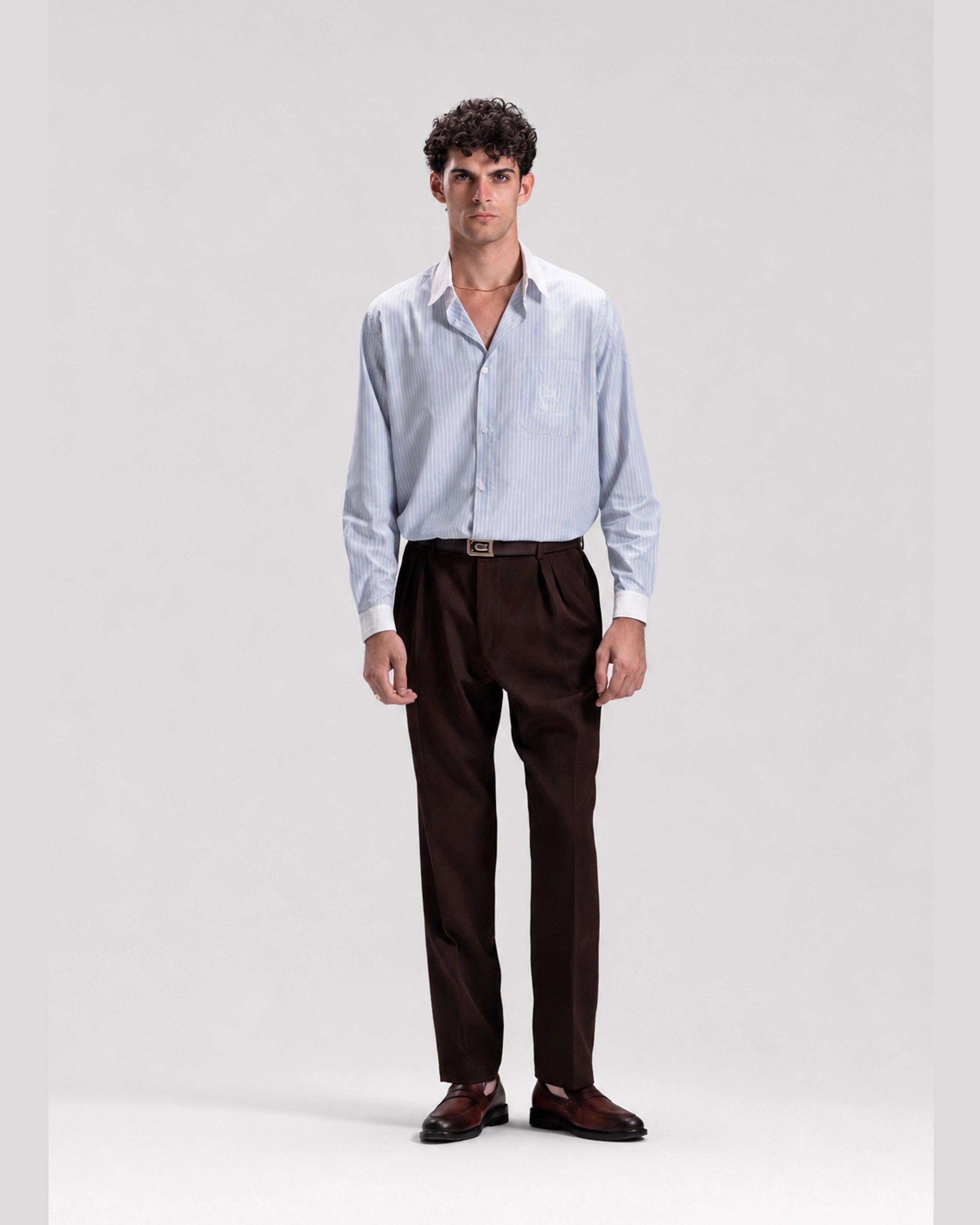 STRIPED COTTON SHIRT IN BABY BLUE