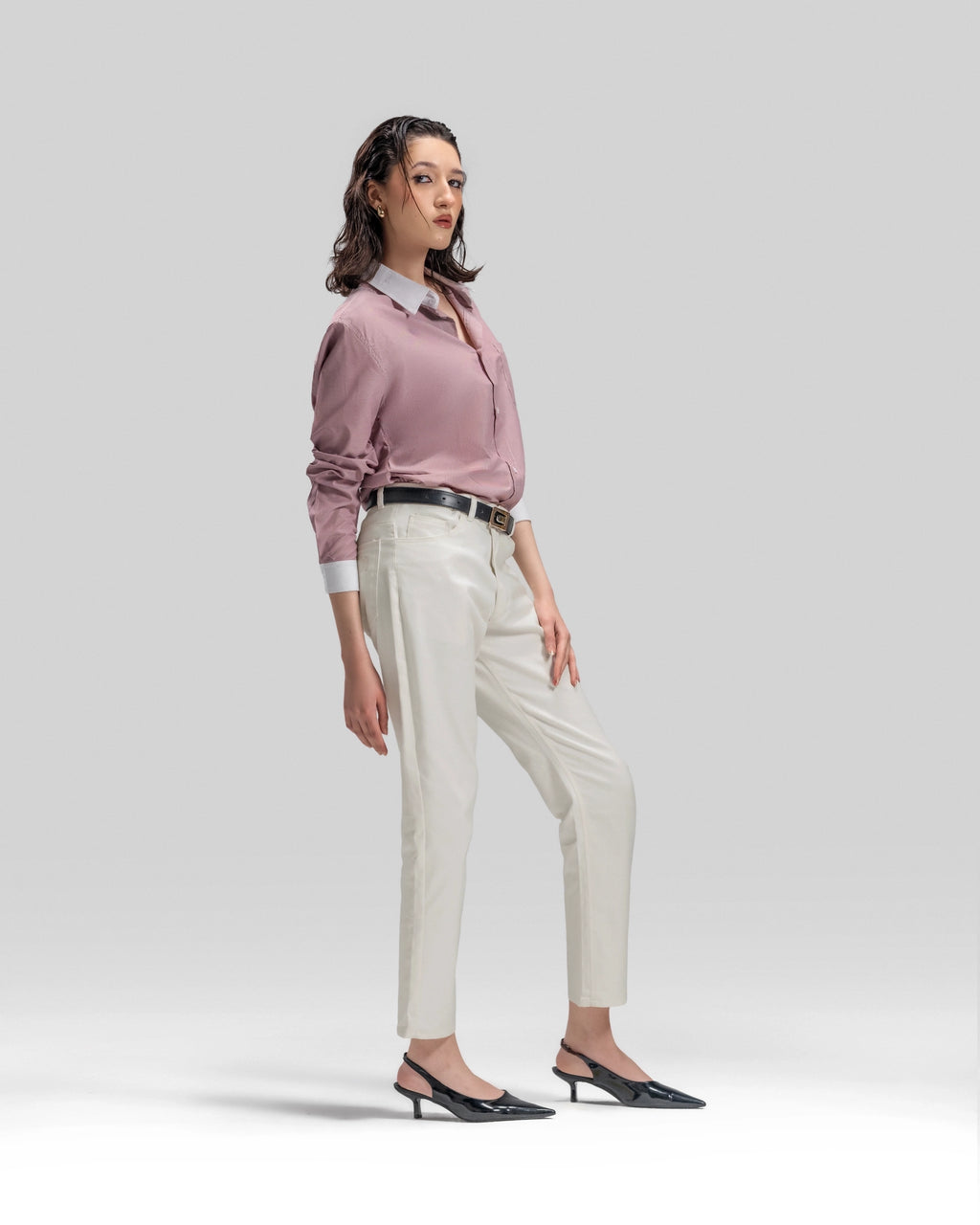 STRIPED COTTON SHIRT IN BURGUNDY