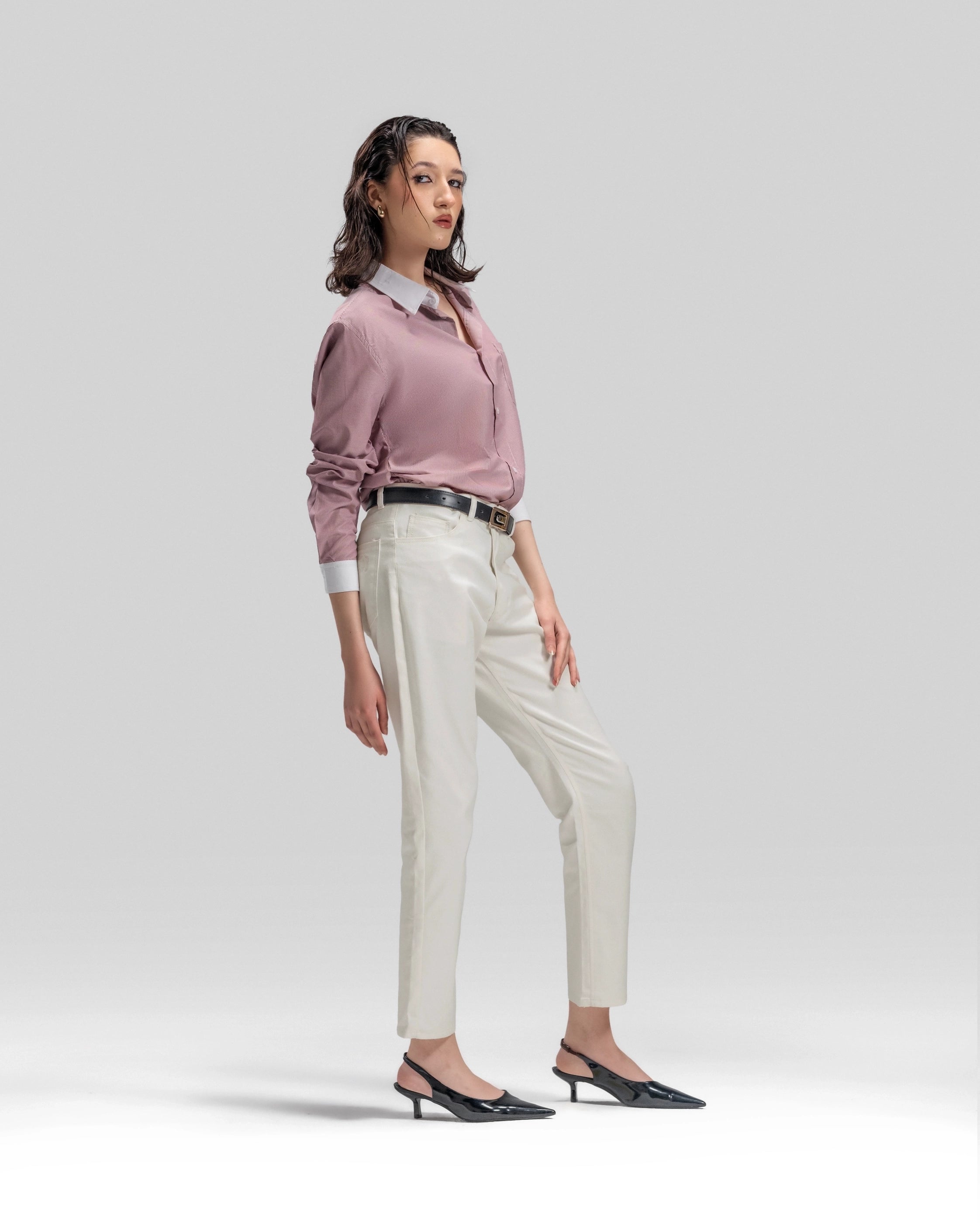 STRIPED COTTON SHIRT IN BURGUNDY