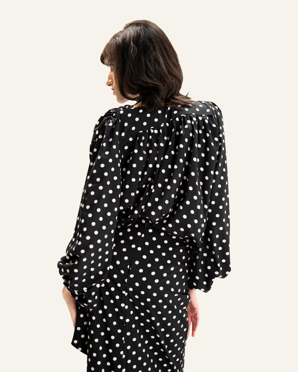BLACK POLKA-DOT MAXI DRESS
