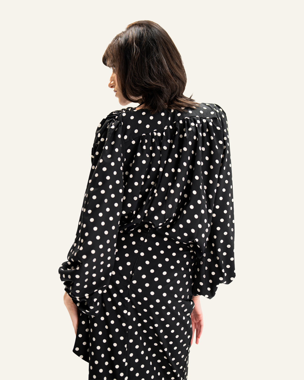 BLACK POLKA-DOT MAXI DRESS