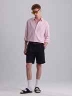 PLEATED REGULAR FIT GABARDINE SHORTS IN BLACK