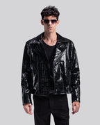 LEATHER CROC-EMBOSSED BIKER JACKET