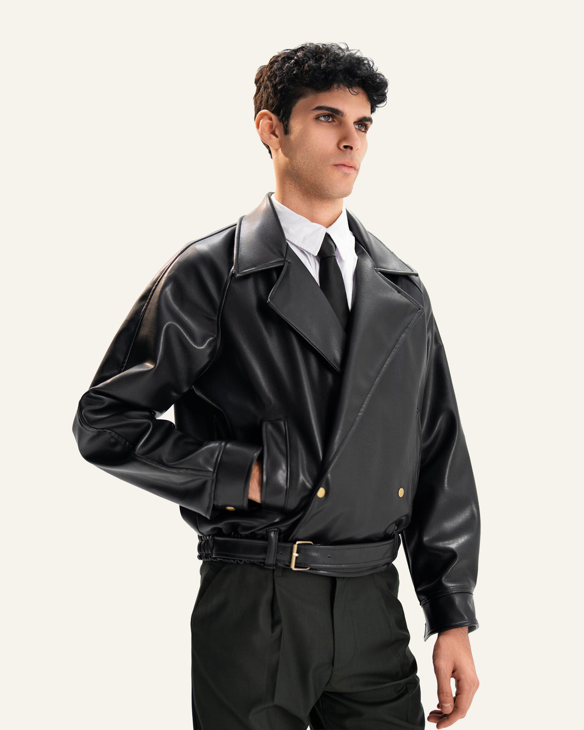 TRENCH LEATHER JACKET IN BLACK