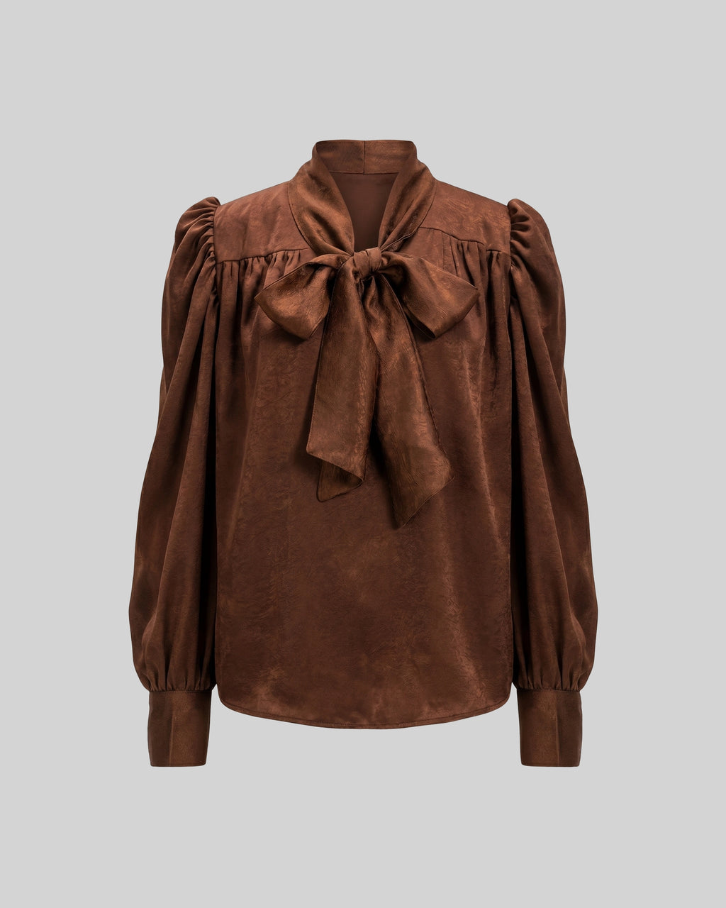 SATIN V-NECK BLOUSE WITH BOW