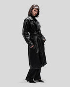 LEATHER LONG COAT IN PLUNGED