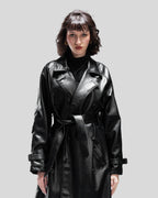 LEATHER LONG COAT IN PLUNGED