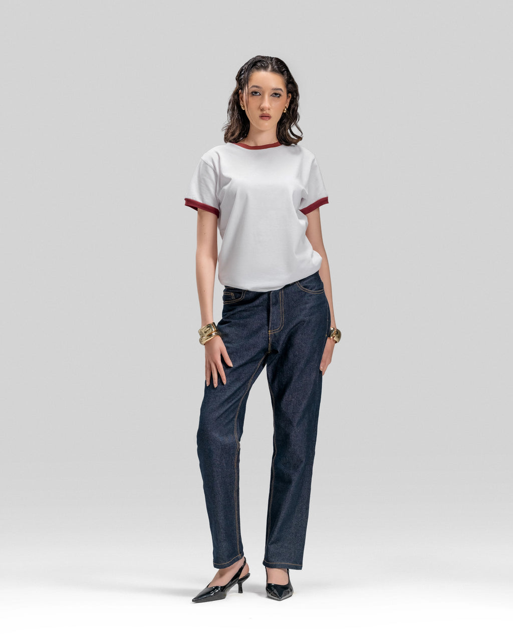 RINGER T-SHIRT BURGUNDY RIB