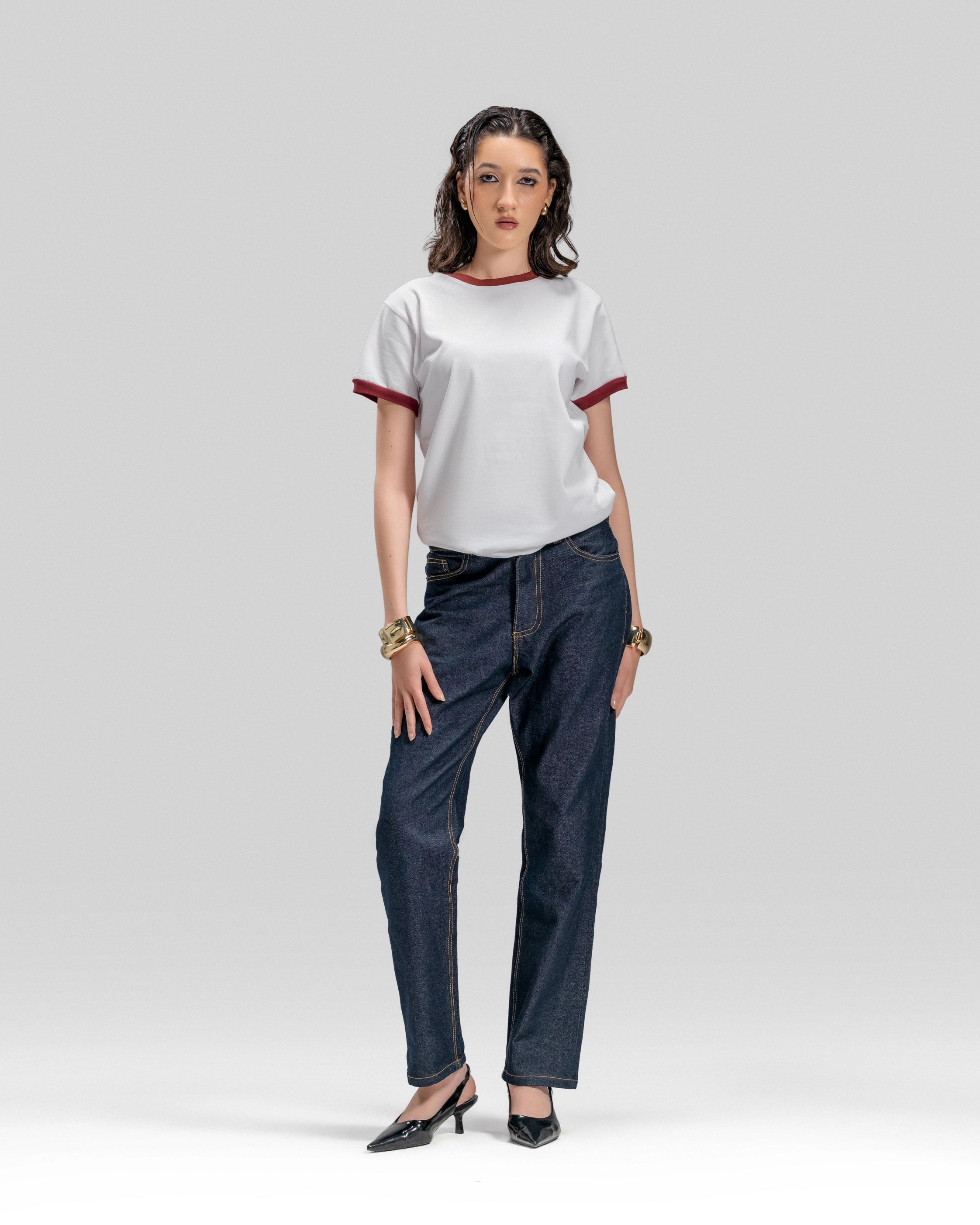 RINGER T-SHIRT BURGUNDY RIB