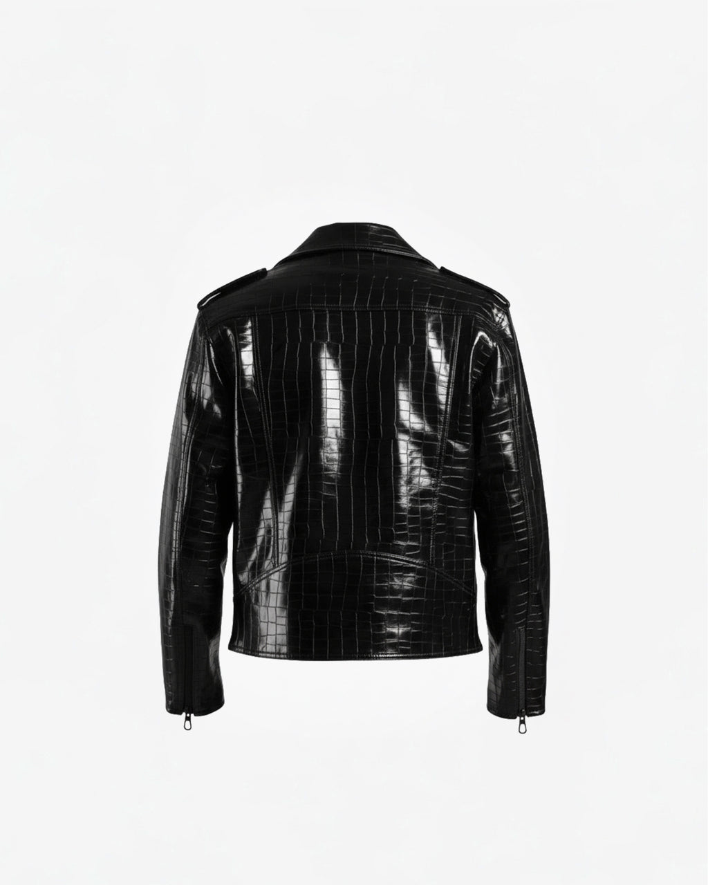 LEATHER CROC-EMBOSSED BIKER JACKET