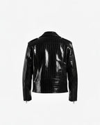 LEATHER CROC-EMBOSSED BIKER JACKET