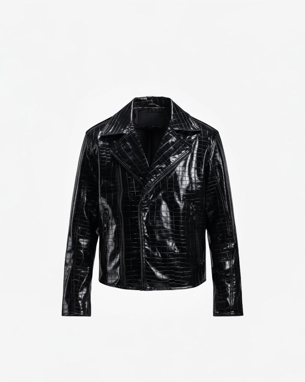 LEATHER CROC-EMBOSSED BIKER JACKET