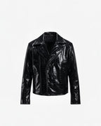 LEATHER CROC-EMBOSSED BIKER JACKET