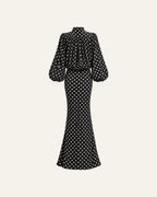 BLACK POLKA-DOT MAXI DRESS