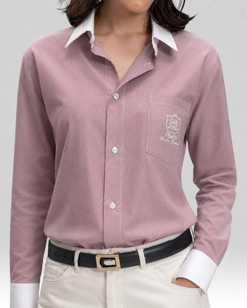 STRIPED COTTON SHIRT IN BURGUNDY