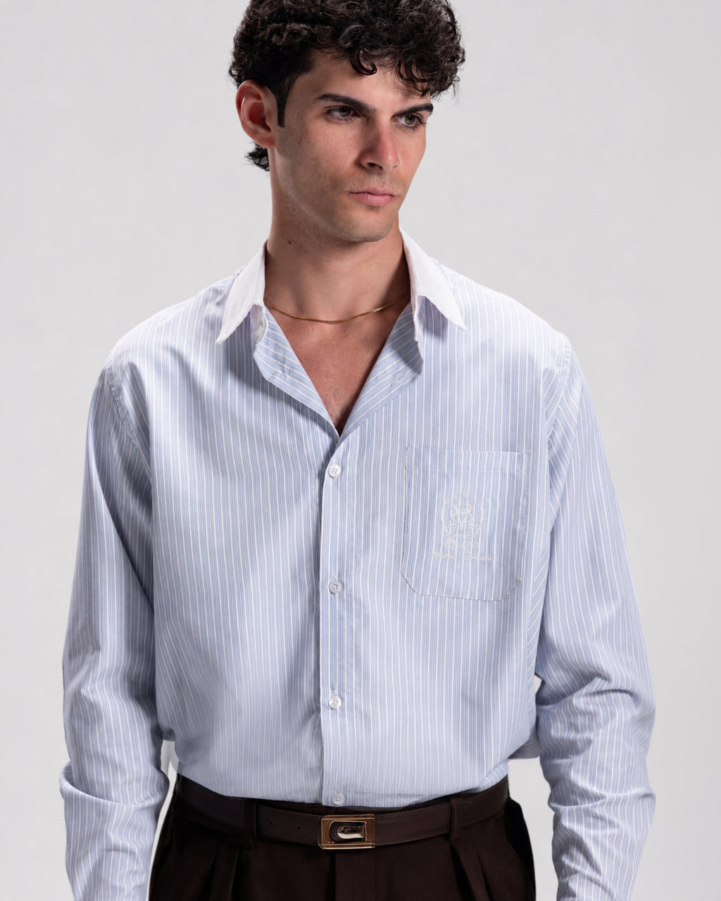STRIPED COTTON SHIRT IN BABY BLUE