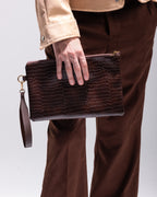 CROCODILE LARGE POUCH IN BROWN
