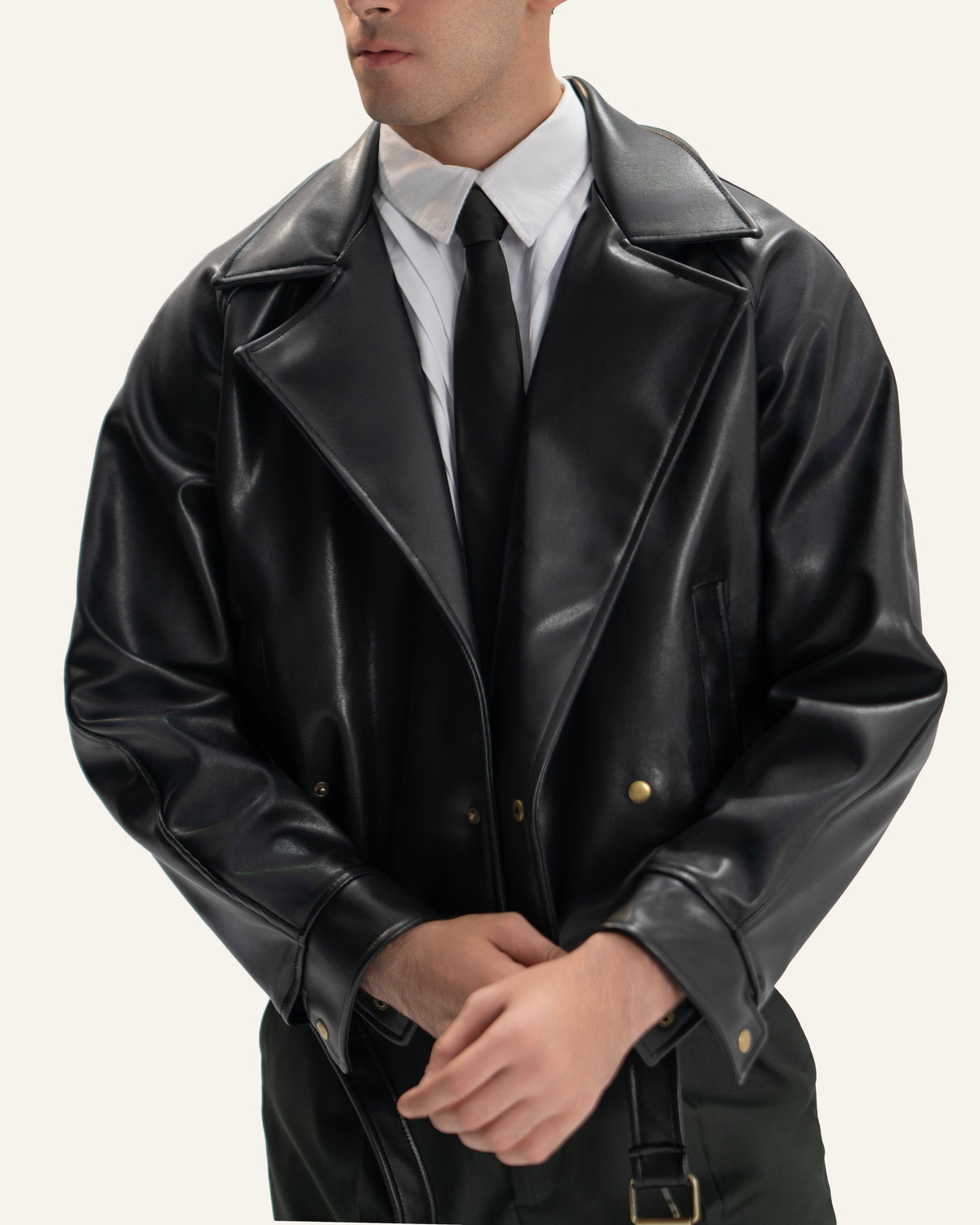 TRENCH LEATHER JACKET IN BLACK