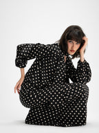 BLACK POLKA-DOT MAXI DRESS