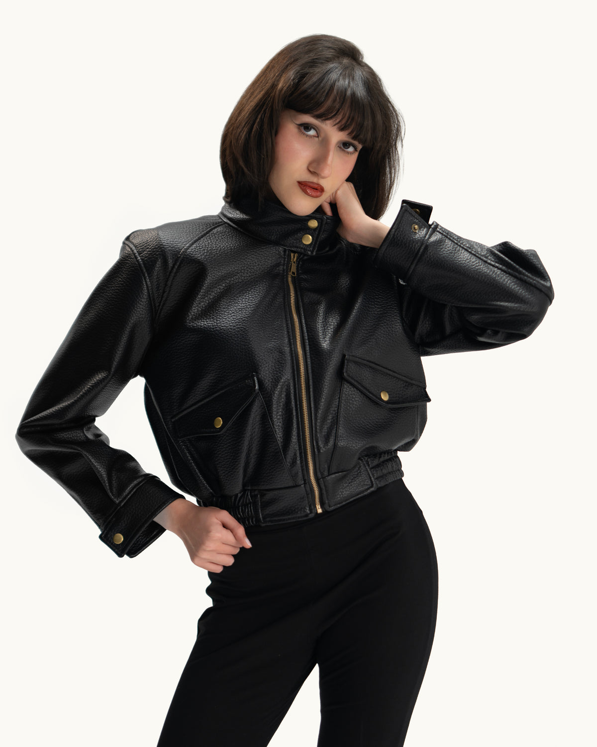 CROPPED BOMBER JACKET IN BUBBLED BLACK