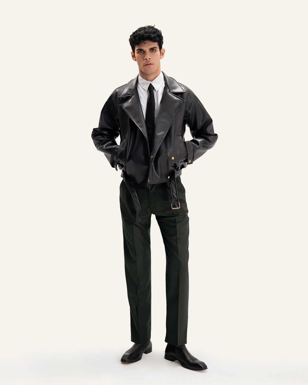 TRENCH LEATHER JACKET IN BLACK