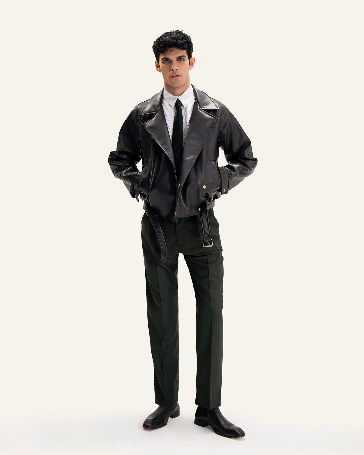 TRENCH LEATHER JACKET IN BLACK