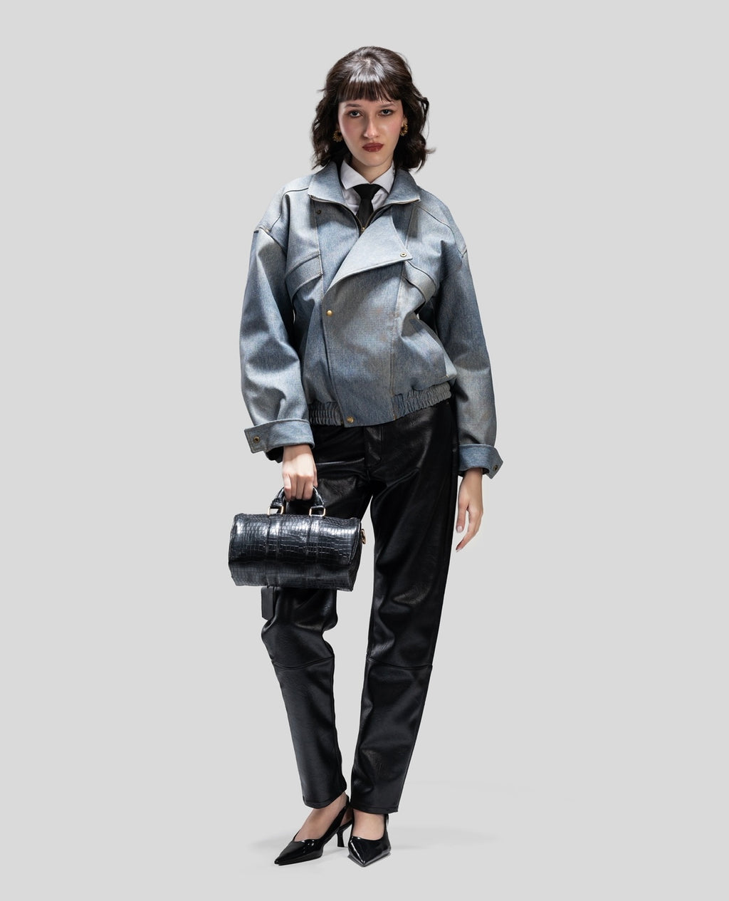 LEATHER JACKET IN DENIM EFFECT