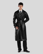 LEATHER LONG COAT IN PLUNGED