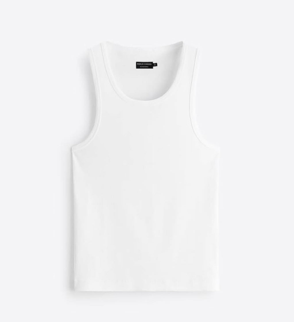 Basic Ribbed Haevy Tank Top In white