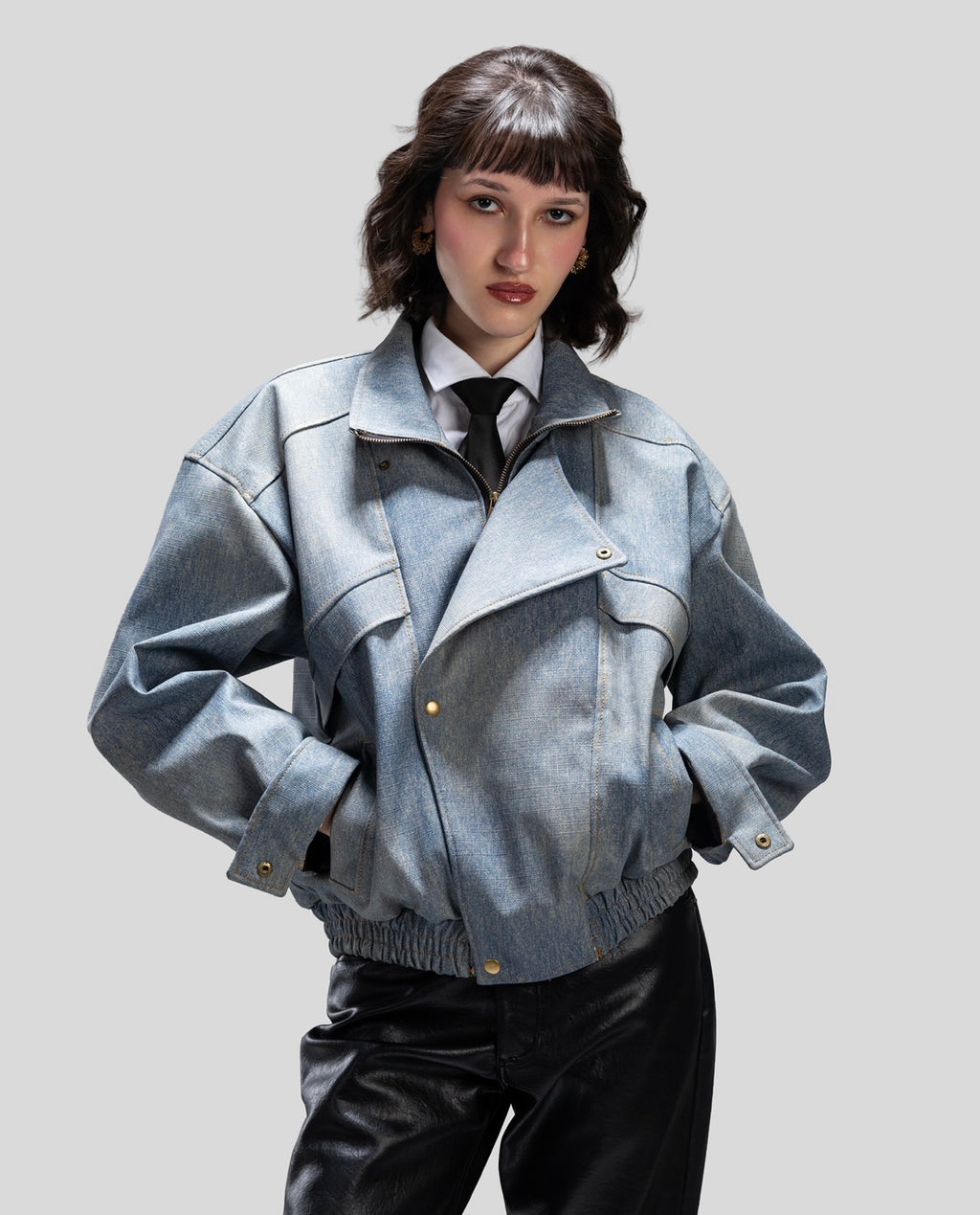 LEATHER JACKET IN DENIM EFFECT