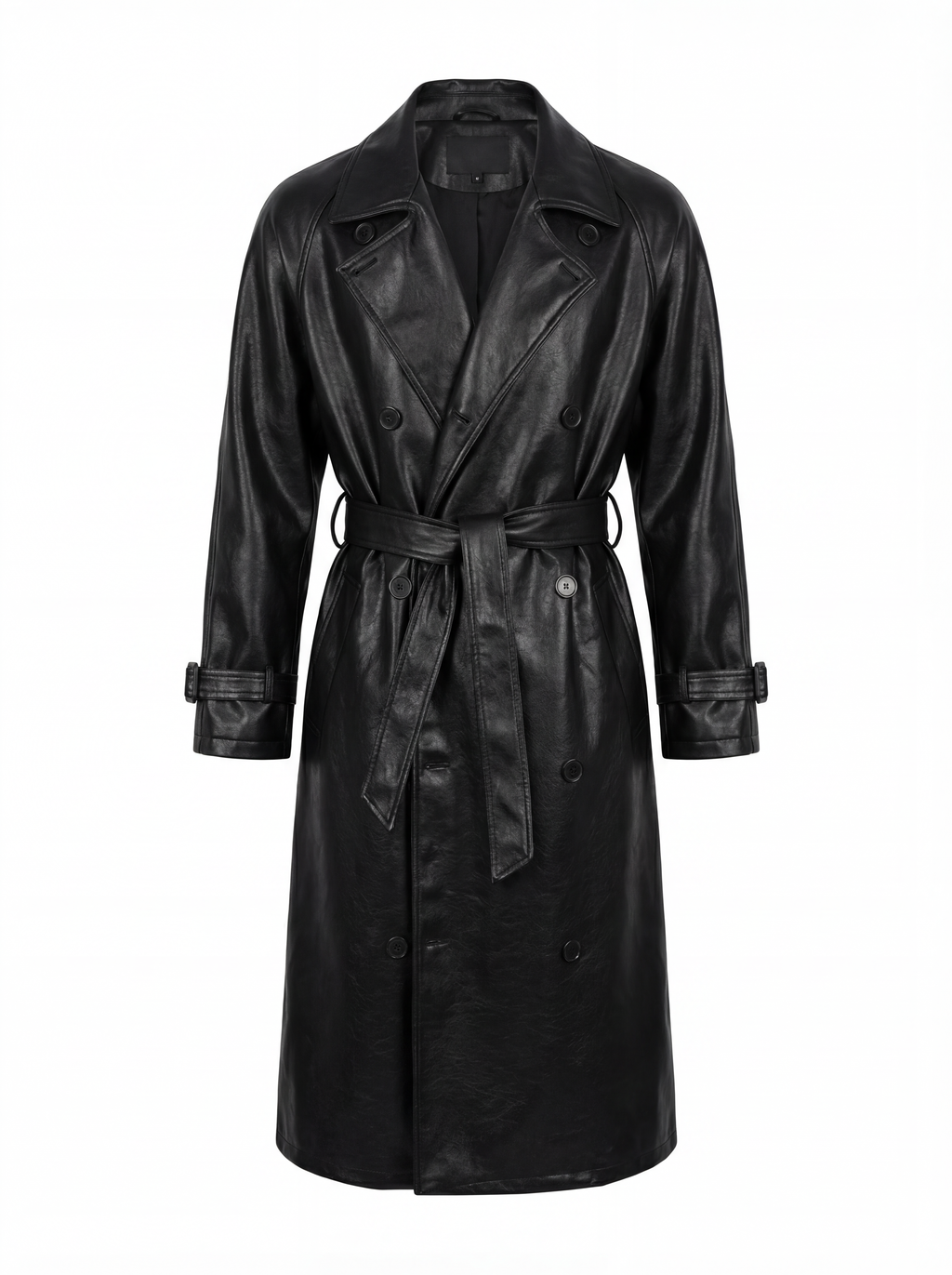 LEATHER LONG COAT IN PLUNGED