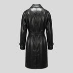 LEATHER LONG COAT IN PLUNGED