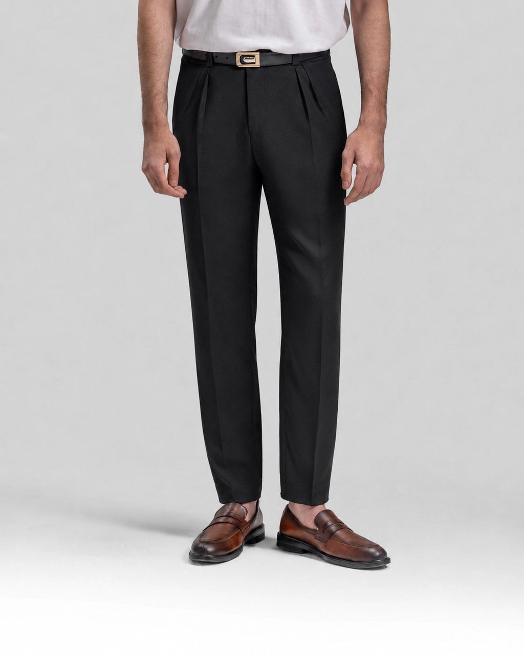 ITALIAN CHINO WITH DOUBLE PLEAT IN BLACK