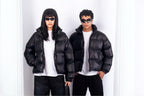 Puffer oversized jacket with leather effect