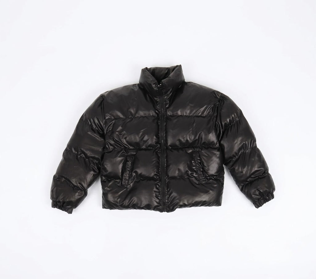 Puffer oversized jacket with leather effect